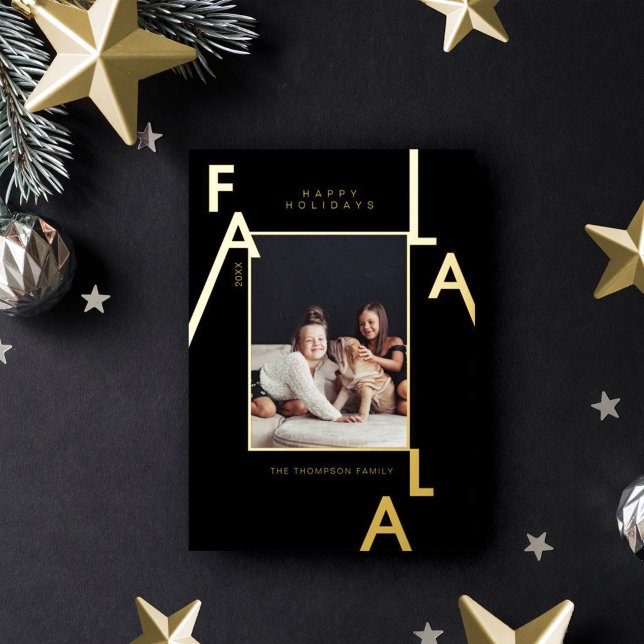 Fa La La Bold Letters Minimalist Modern Photo Foil Holiday Card (Creator Uploaded)