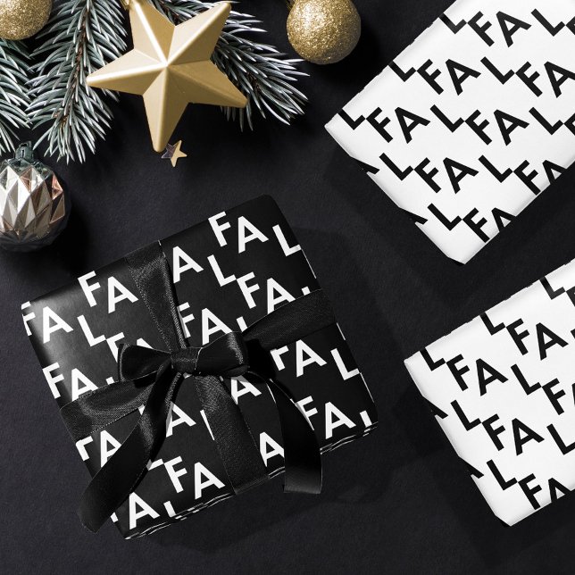 FA LA LA Bold Letters Modern Minimal Black & White Wrapping Paper Sheet (Creator Uploaded)