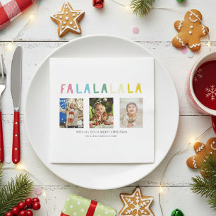Fa La La Christmas 3 Photo Collage Cute Pastel Napkin