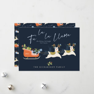 Fa La La Christmas Llama Reindeers & Sleigh Gifts Holiday Card