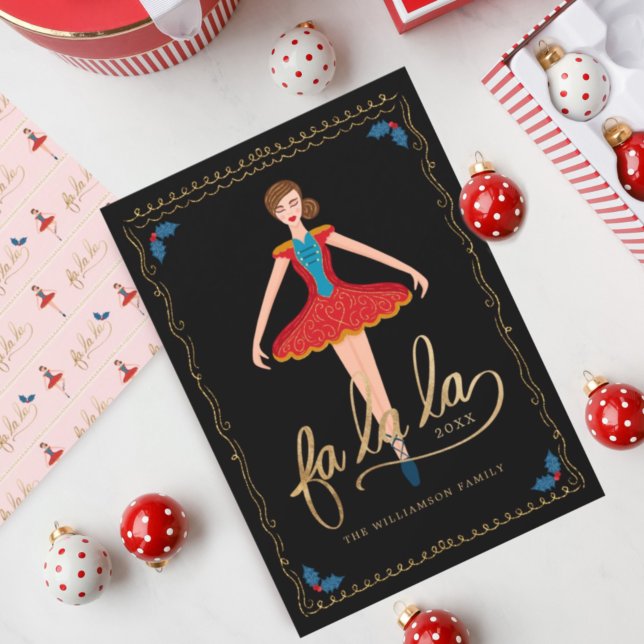 Fa La La Christmas Nutcracker Ballet Dancer Black Holiday Card (Creator Uploaded)