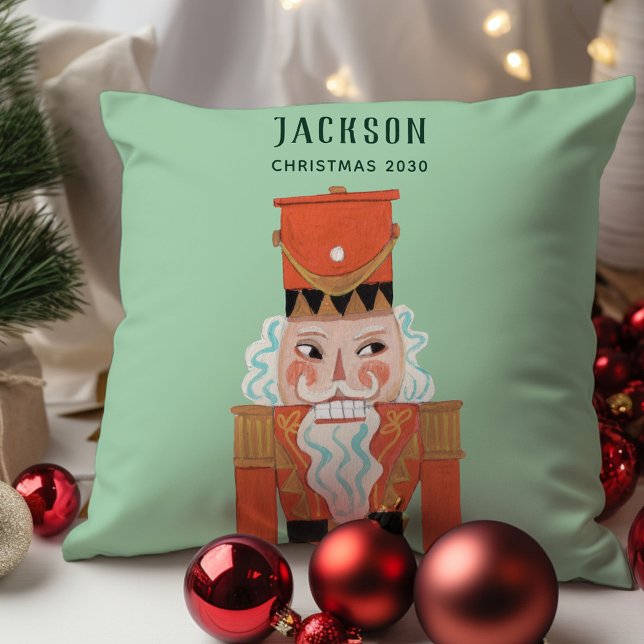 Fa La La Christmas Nutcracker Ballet Dancer green Cushion (Classic Traditional green red Nutcracker Christmas kids children throw pillow.)