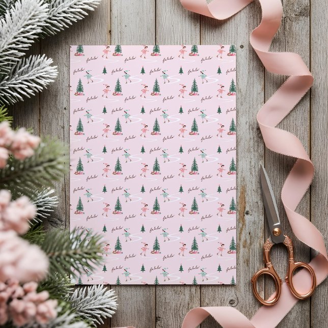 Fa La La Cute Pink Elf Ice Skating Girly Wrapping  Tissue Paper (Fa La La Cute Pink Elf Ice Skating Girly Wrapping Tissue Paper)