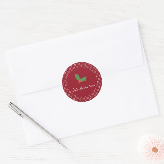 Fa La La Festive Holly Christmas Classic Round Sticker (Envelope)
