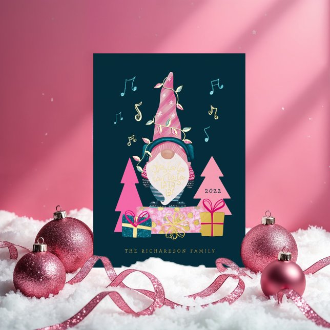 Fa La La Fun Bright Christmas Carolling Gnome Foil Holiday Card (Fa La La Fun Bright Christmas Carolling Gnome Foil Holiday Card)