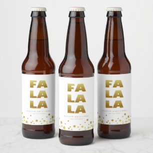 Fa La La   Fun Christmas White & Gold  Beer Bottle Label