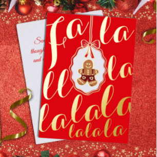 Fa La La Gingerbread man Foil Holiday Card Red