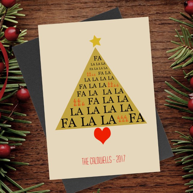Fa La La  Gold Christmas Tree Holiday Card (Creator Uploaded)