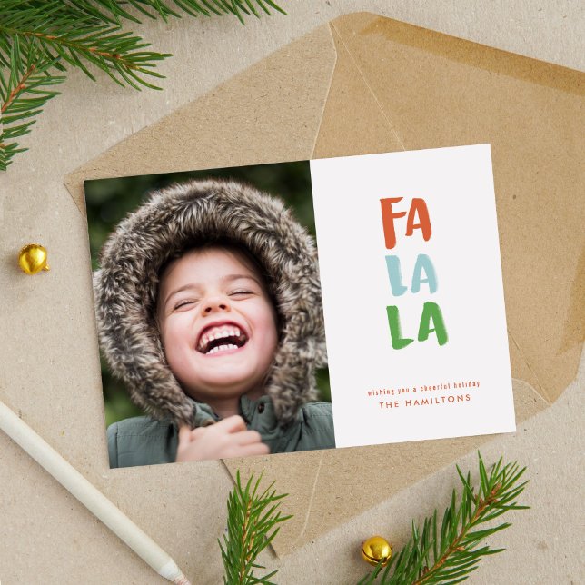 Fa La La Holiday Photo Card (Hand lettered watercolor Fa La La photo holiday Christmas card.)