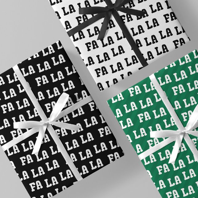 Fa La La La Black, White & Green Stylish & Fun Wrapping Paper Sheet (Fa La La La Black, White & Green Stylish & Fun Wrapping Paper Sheets)