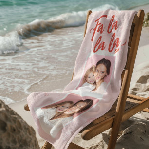 Fa La La La Blush Pink Christmas Photo Beach Towel