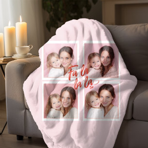 Fa La La La Blush Pink Christmas Photo Collage  Fleece Blanket