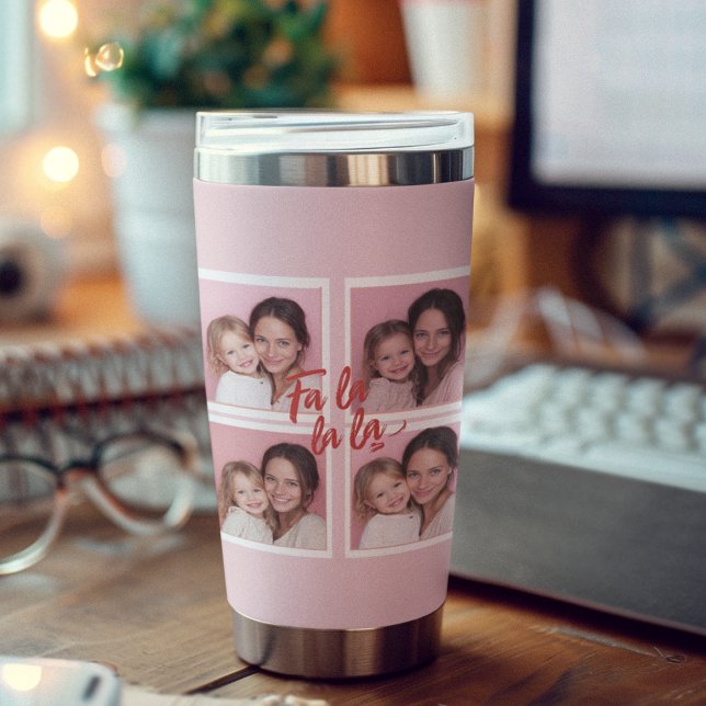 Fa La La La Blush Pink Christmas Photo Collage  Insulated Tumbler (Creator Uploaded)