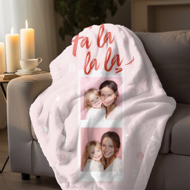 Fa La La La Blush Pink Christmas Photo  Fleece Blanket (Creator Uploaded)