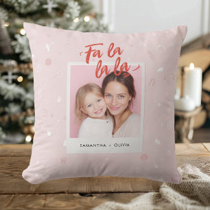Fa La La La Blush Pink Modern Christmas Photo  Cushion