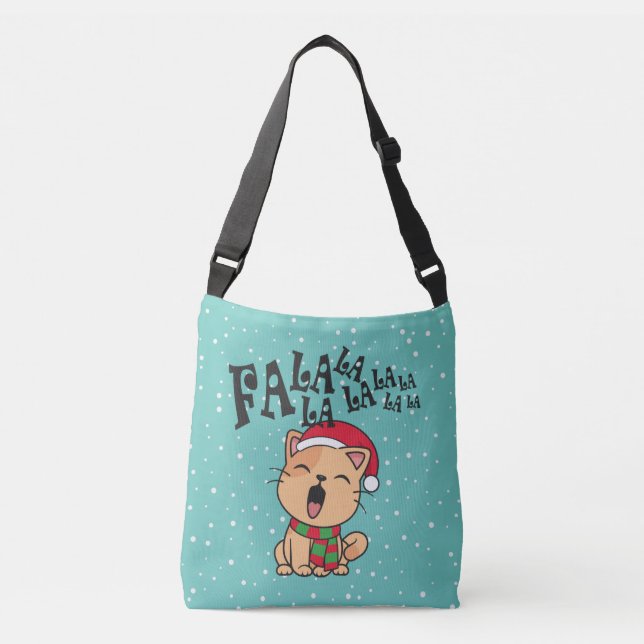 Fa La La La Christmas Cat Singing Crossbody Bag (Front)