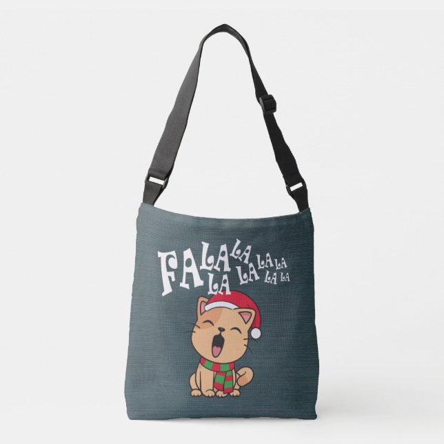 Fa La La La Christmas Cat Singing Crossbody Bag (Front)