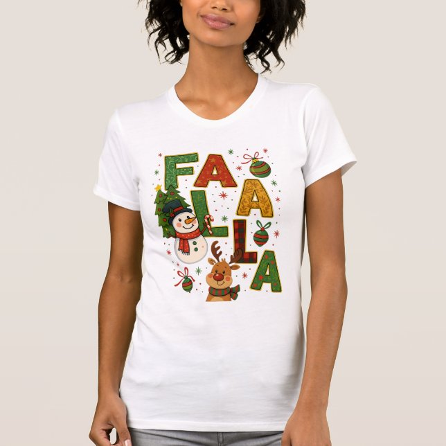 Fa La La La Christmas Holiday Cartoon Art T-Shirt (Front)