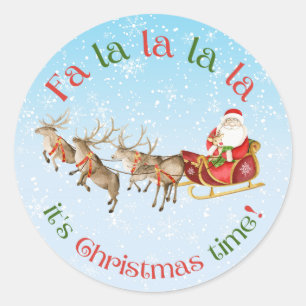fa la la la la,it's christmas time, holiday snowy classic round sticker