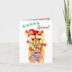 Fa La La La La Llama! whimsy watercolor pattern Holiday Card