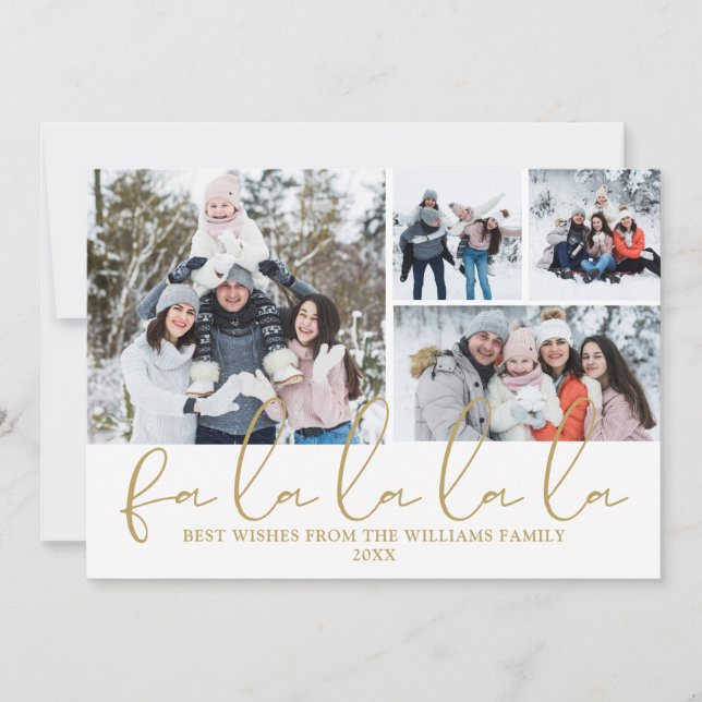 Fa La La La La Script 4 Photo Christmas Holiday Card (Front)