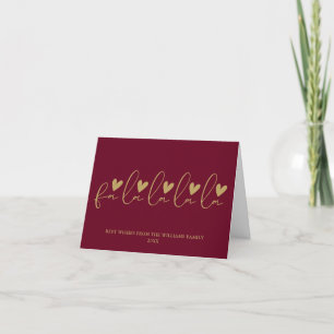 Fa La La La La Script Photo Red And Gold Christmas Holiday Card