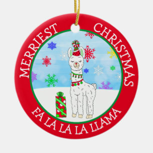 Fa la la la LLama Cute Christmas Ceramic Ornament