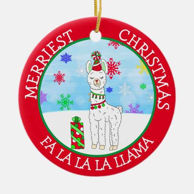 Fa la la la LLama Cute Christmas Ceramic Ornament (Front)