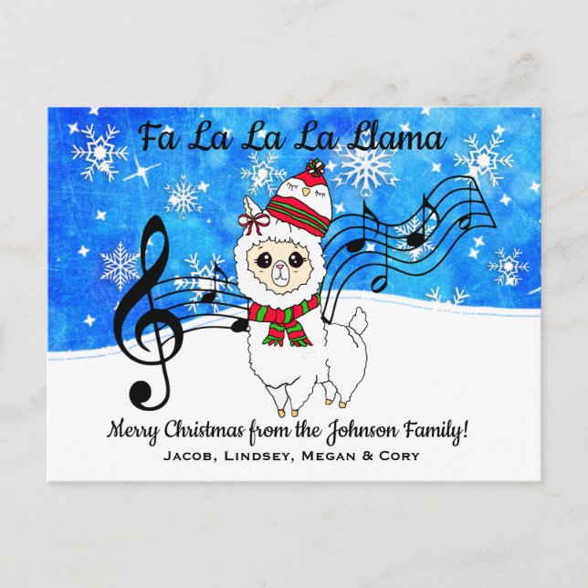 Fa La La La LLama Personalised Christmas Postcard (Front)