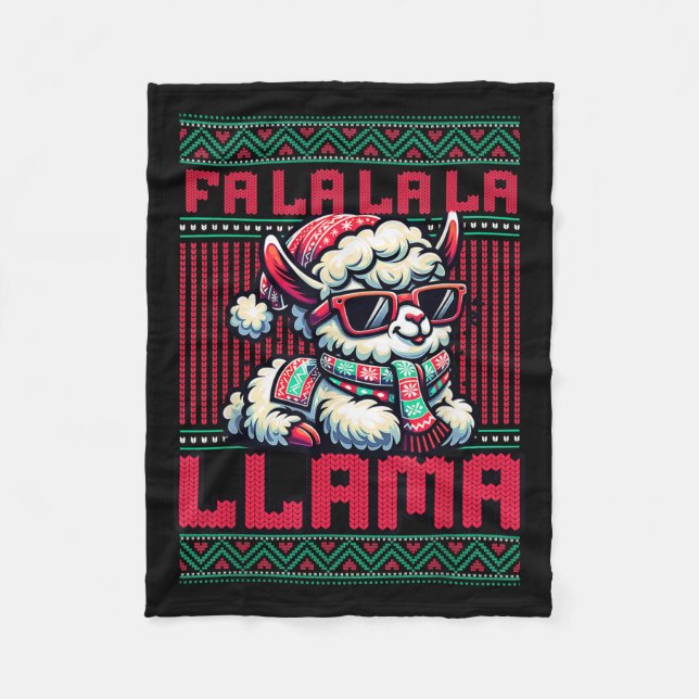 Fa La La La Party Llama Funny Christmas Ugly Sweat Fleece Blanket (Front)