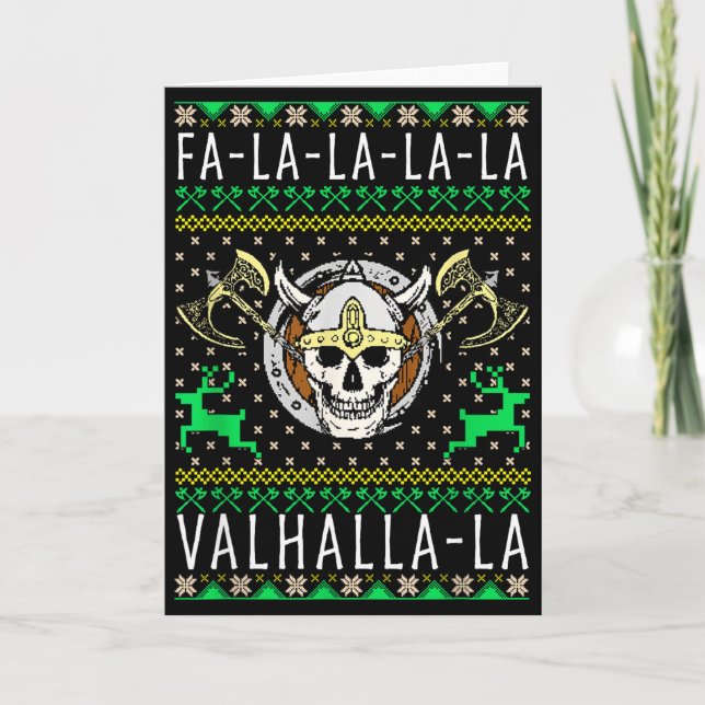 Fa-la-la-la Valhalla-la Viking God Ugly Christmas  Card (Front)