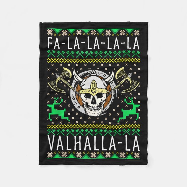 Fa-la-la-la Valhalla-la Viking God Ugly Christmas  Fleece Blanket (Front)