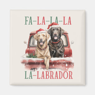 FA LA LA LABRADOR DOG RED TRUCK FURRY CHRISTMAS MAGNET