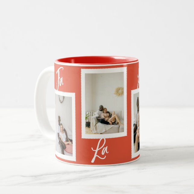 Fa La La Latte Christmas Funny Photo Collage Two-Tone Coffee Mug (Front Left)