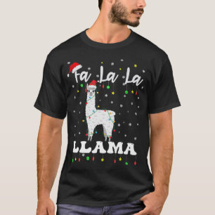 Fa La La LLama Christmas Lights Xmas Tree Santa Fu T-Shirt
