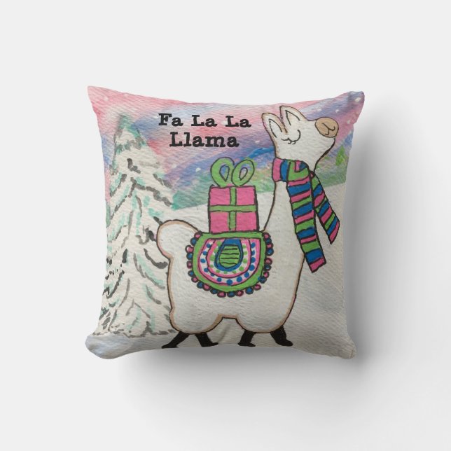 Fa La La Llama Cute Girly Christmas Cushion (Front)