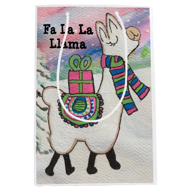 Fa La La Llama Cute Modern Christmas Medium Gift Bag (Front)