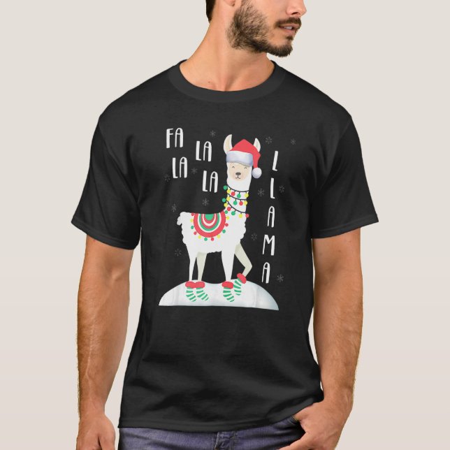 Fa La La Llama  Santa Christmas Funny  Xmas T-Shirt (Front)