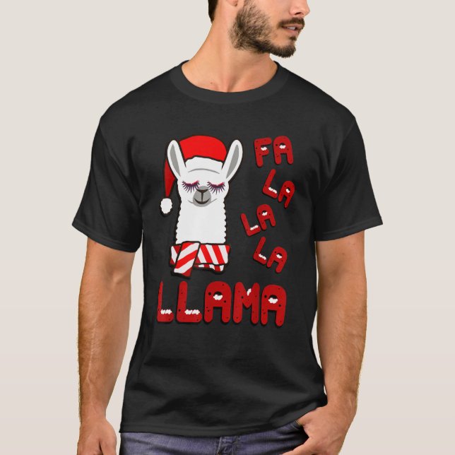 Fa La La Llama Shirt, Funny Llama Christmas Pajama T-Shirt (Front)