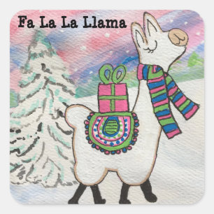Fa La La Llama Whimsical Christmas Square Sticker