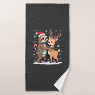 Fa La La Llama Xmas Lights Sloth Riding Llama Chri Bath Towel