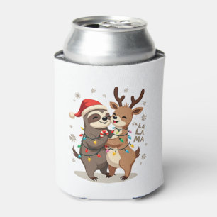 Fa La La Llama Xmas Lights Sloth Riding Llama Chri Can Cooler