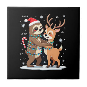 Fa La La Llama Xmas Lights Sloth Riding Llama Chri Ceramic Tile