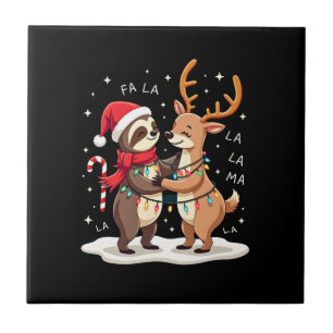 Fa La La Llama Xmas Lights Sloth Riding Llama Chri Ceramic Tile
