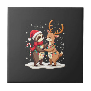 Fa La La Llama Xmas Lights Sloth Riding Llama Chri Ceramic Tile