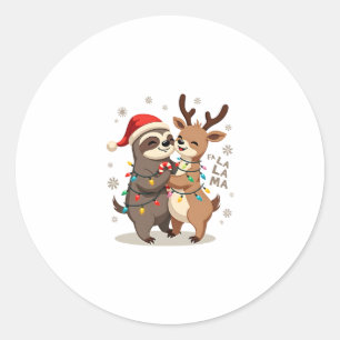 Fa La La Llama Xmas Lights Sloth Riding Llama Chri Classic Round Sticker