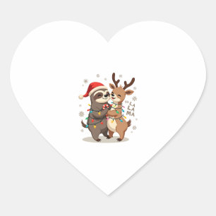 Fa La La Llama Xmas Lights Sloth Riding Llama Chri Heart Sticker