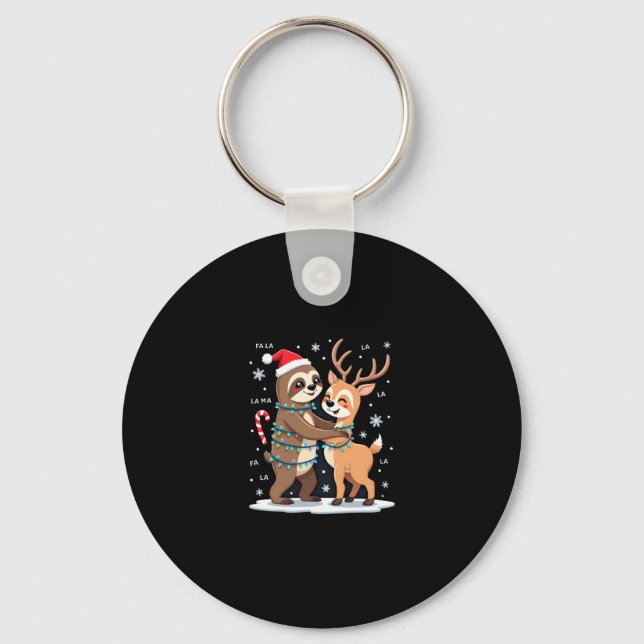 Fa La La Llama Xmas Lights Sloth Riding Llama Chri Key Ring (Front)