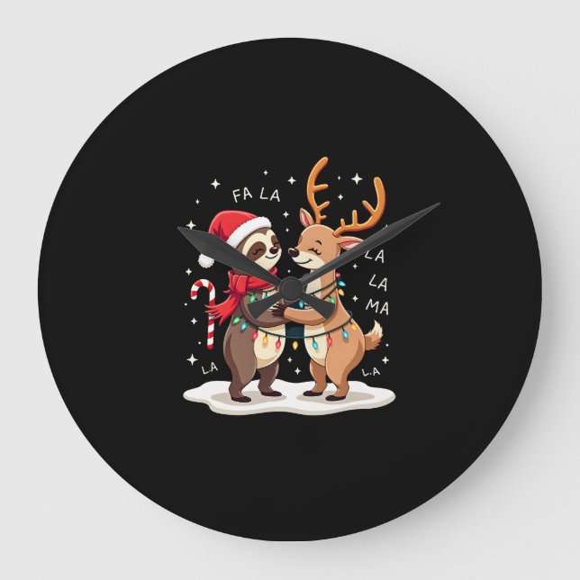 Fa La La Llama Xmas Lights Sloth Riding Llama Chri Large Clock (Front)