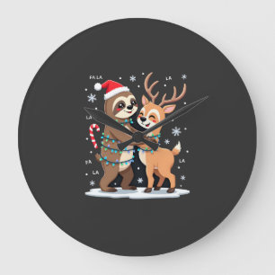 Fa La La Llama Xmas Lights Sloth Riding Llama Chri Large Clock